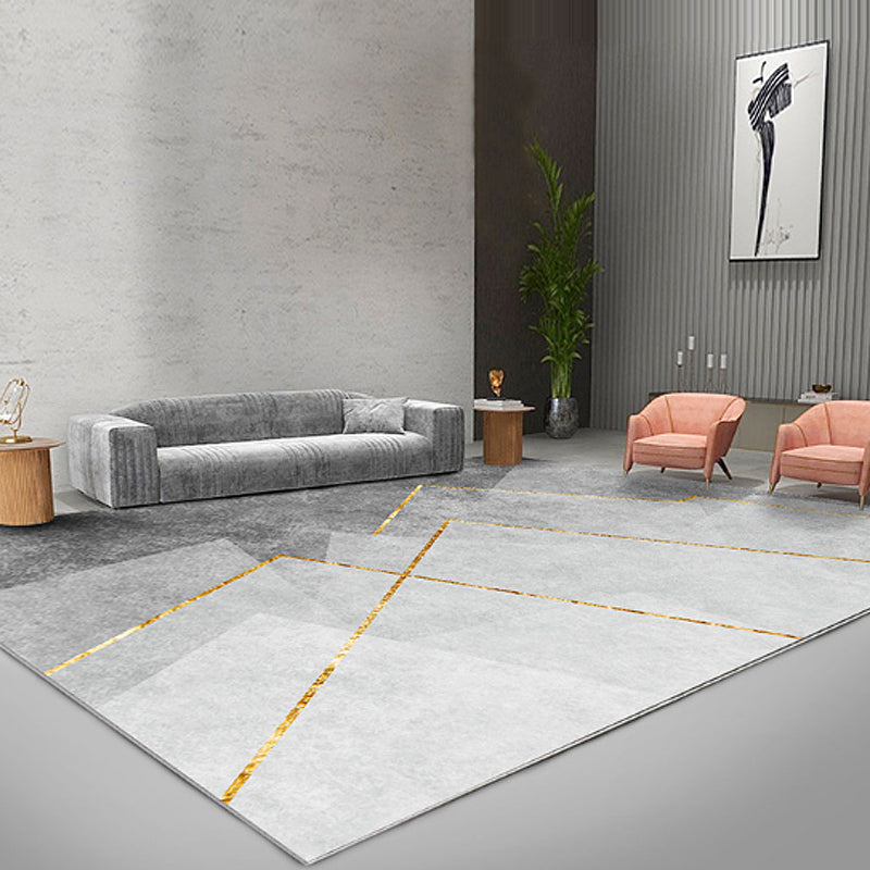 BowLift | Gray geometric pattern rug with stripes Synthetic Modern rug Washable Non-slip back Rug for living room