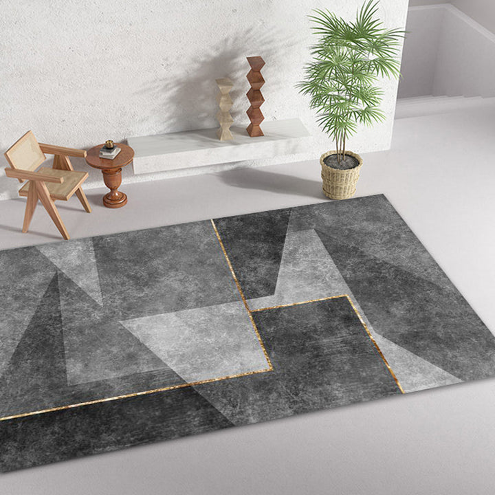 BowLift | Gray geometric pattern rug with stripes Synthetic Modern rug Washable Non-slip back Rug for living room
