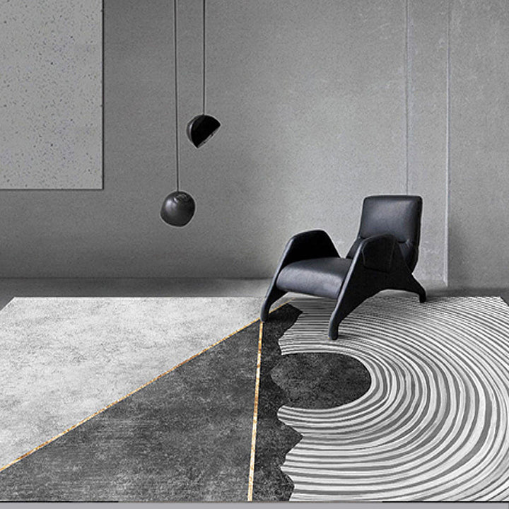 BowLift | Gray geometric pattern rug with stripes Synthetic Modern rug Washable Non-slip back Rug for living room