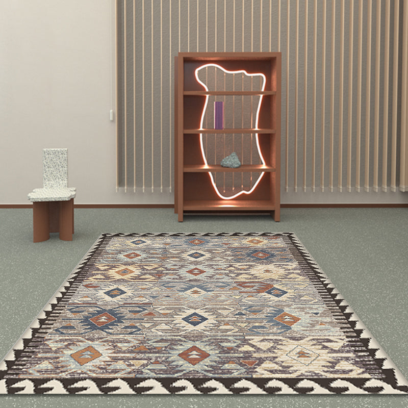 BowLift | Gray Tribal-Diamond Pattern Rug Polypropylene Bohemian Rug Washable Non-Slip Back Rug for Living Room