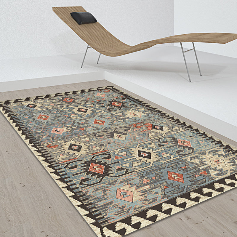 BowLift | Gray Tribal-Diamond Pattern Rug Polypropylene Bohemian Rug Washable Non-Slip Back Rug for Living Room
