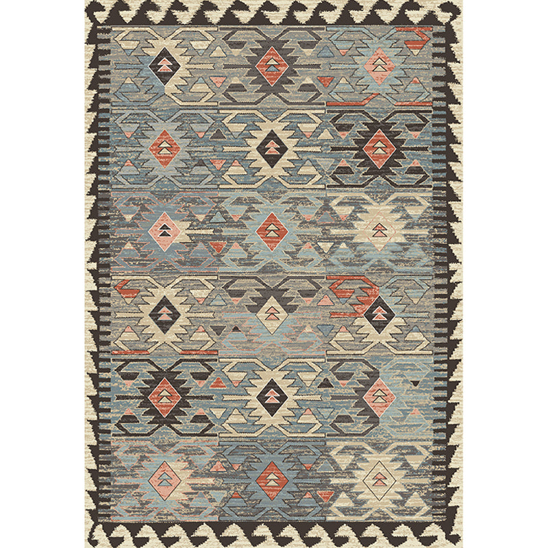 BowLift | Gray Tribal-Diamond Pattern Rug Polypropylene Bohemian Rug Washable Non-Slip Back Rug for Living Room