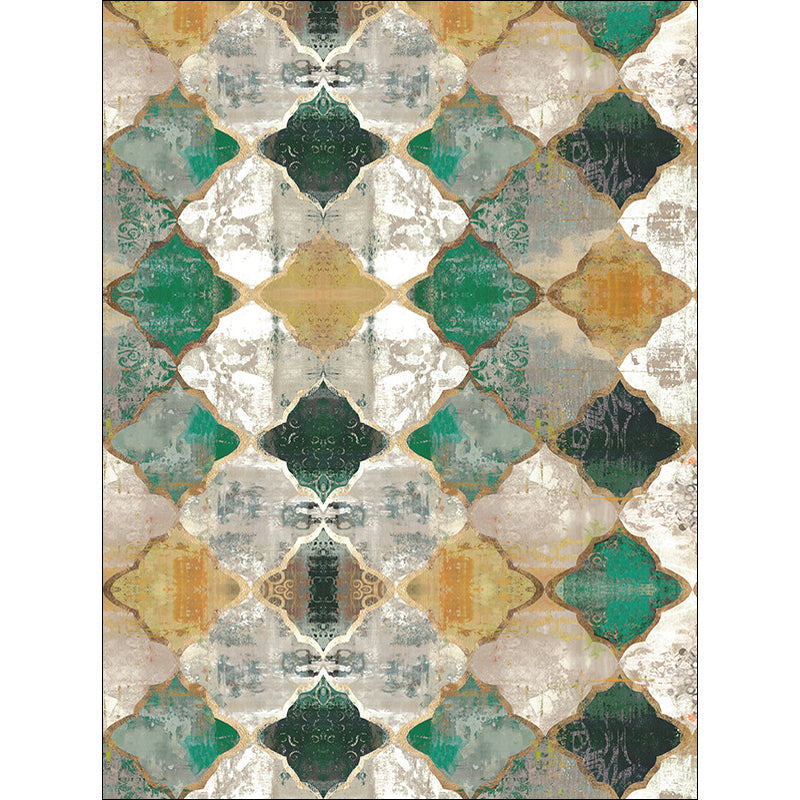 BowLift | Green Parlor Rug Moroccan Albany Geometric Ogee Pattern Rug Polyester Machine Washable Non-Slip Rug