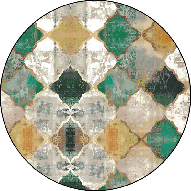 Moroccan geometric pattern rug green polypropylene rug non-slip pet-friendly washable rug for the living room | Bowlift