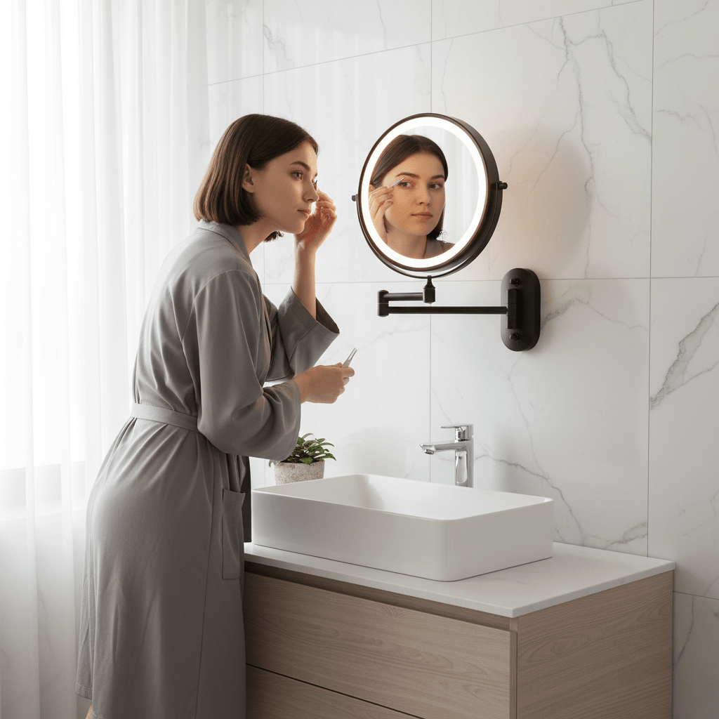 BowLift | LED Magnifying Mirror with Adjustable Lighting and Rechargeable Battery