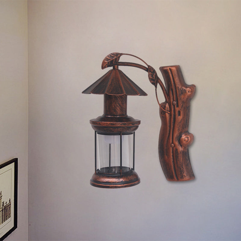 BowLift | 1 Light Clear Glass Wall Sconces Light Retro Coastal Black/Copper Petroleum Hallway Lighting Fixture