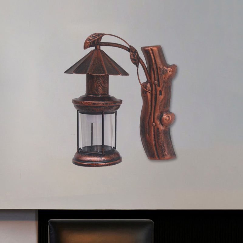 BowLift | 1 Light Clear Glass Wall Sconces Light Retro Coastal Black/Copper Petroleum Hallway Lighting Fixture
