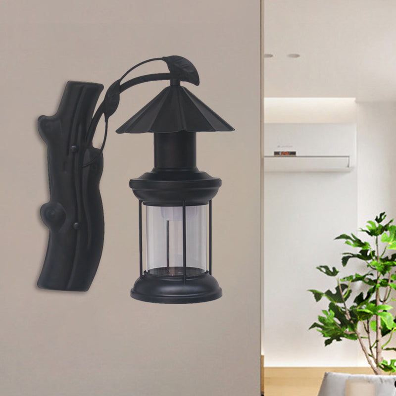 BowLift | 1 Light Clear Glass Wall Sconces Light Retro Coastal Black/Copper Petroleum Hallway Lighting Fixture