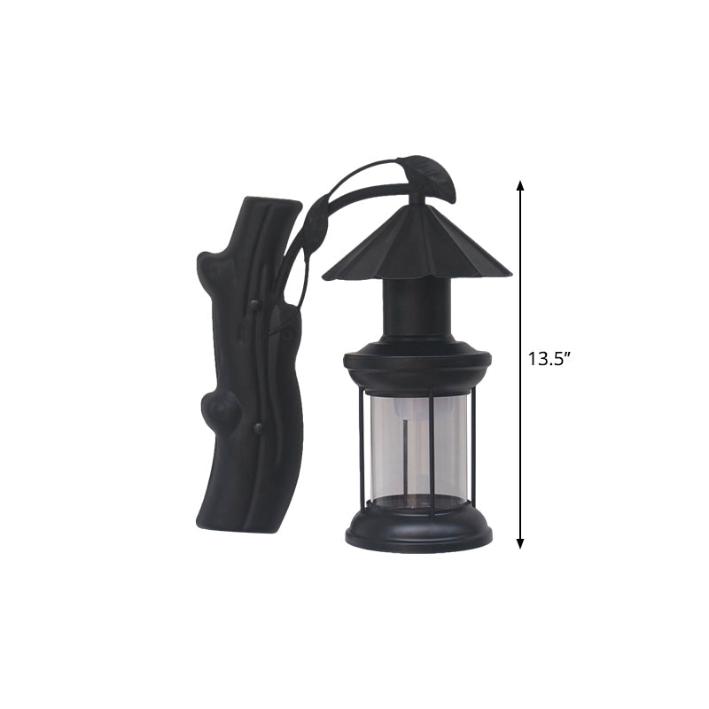 BowLift | 1 Light Clear Glass Wall Sconces Light Retro Coastal Black/Copper Petroleum Hallway Lighting Fixture