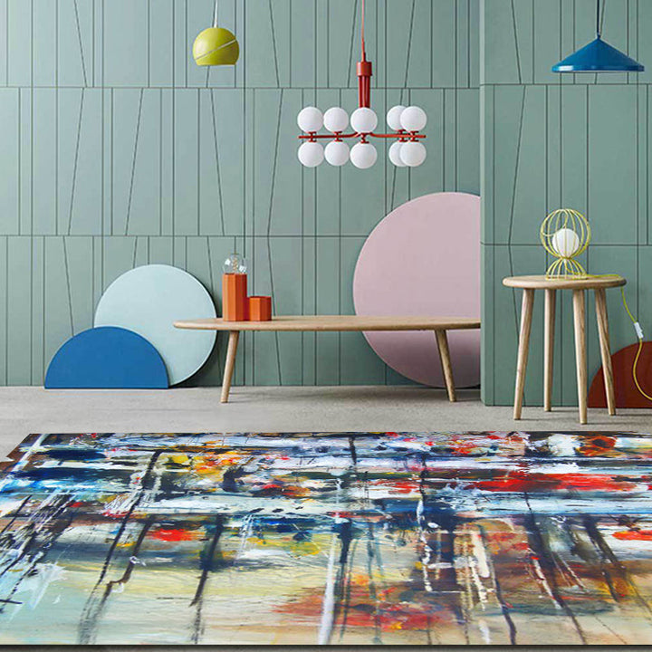 BowLift | Multicolor Living Room Rug Modernism Brushstroke Pattern Rug Polyester Machine Washable Non-Slip Back Rug