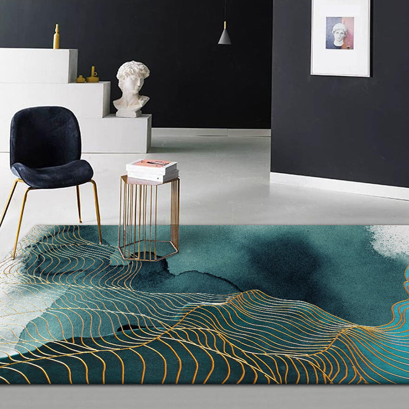 BowLift | Creative Green Industrial Carpet Polyester Abstract Swirl Striped Pattern Carpet Washable Non-Slip Backing Pet-Friendly Carpet for Decoration