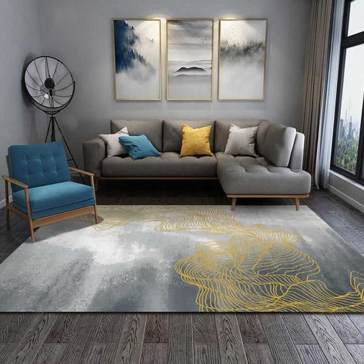 BowLift | Gray Modernist Rug Polyester Swirl Stripe Pattern Rug Pet Friendly Washable Non-Slip Carpet for Bedroom