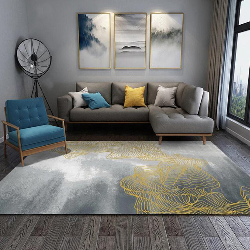 BowLift | Gray Modernist Rug Polyester Swirl Stripe Pattern Rug Pet Friendly Washable Non-Slip Carpet for Bedroom