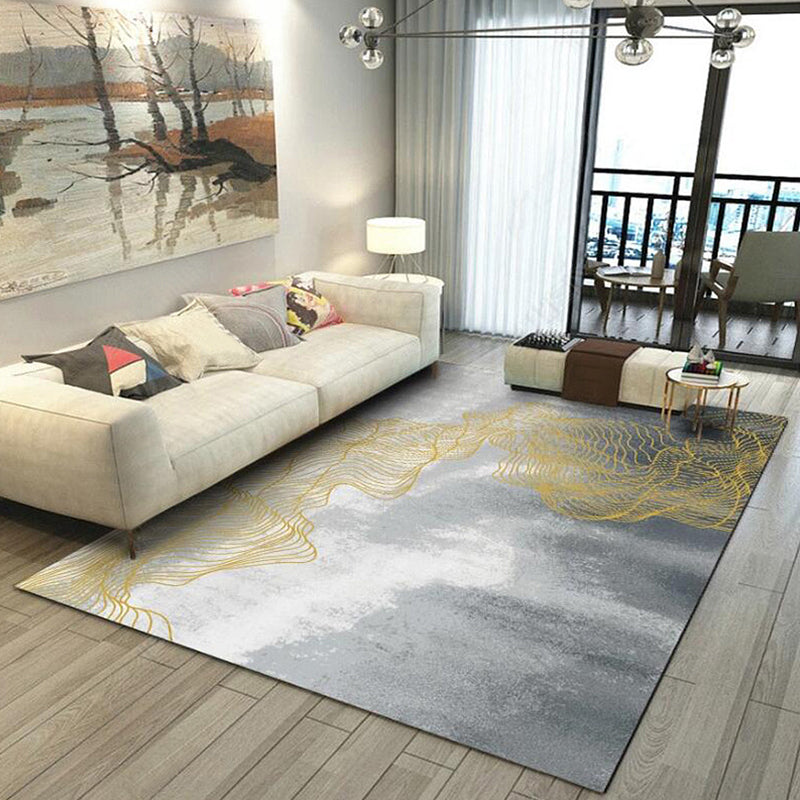 BowLift | Gray Modernist Rug Polyester Swirl Stripe Pattern Rug Pet Friendly Washable Non-Slip Carpet for Bedroom