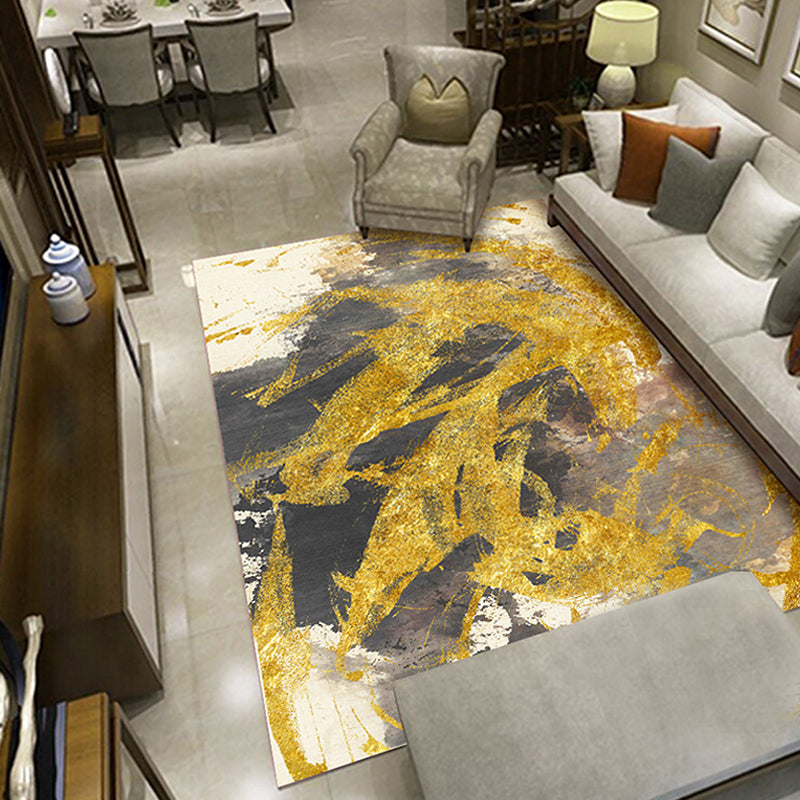 BowLift | Modernism Abstract Carpet Gold Polyester Rug Non-Slip Pet-Friendly Washable Rug for Sitting Area