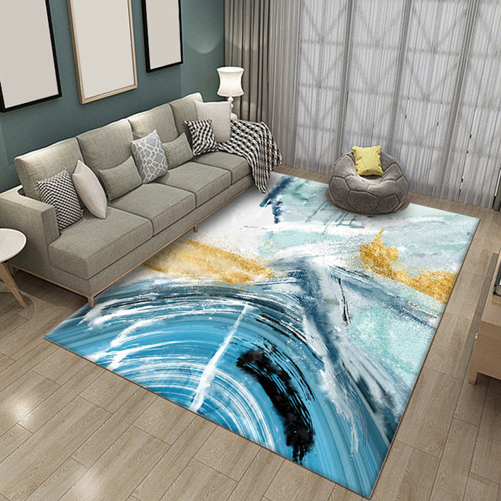BowLift | Modern Living Room Rug Blue Watercolor Pattern Rug Polyester Machine Washable Non-Slip Pet-Friendly Rug