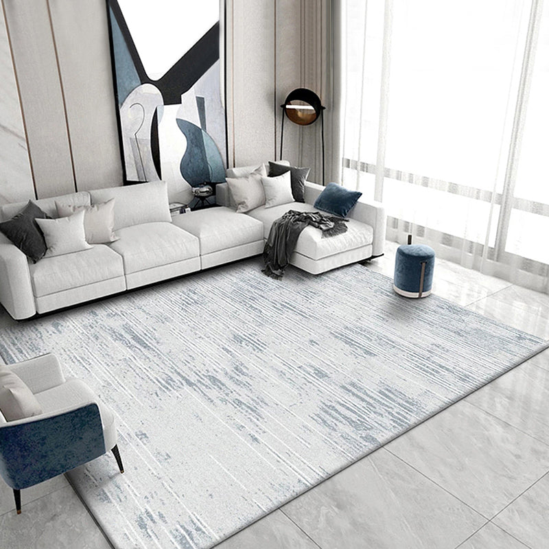 BowLift | Industry Abstract Area Rug Silver Gray Polyester Carpet Non-Slip Pet Friendly Washable Rug for Living Room