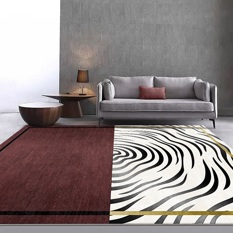 Red whirl striped pattern rug polyester modernist rug washable non-slip backing rug for living room | Bowlift