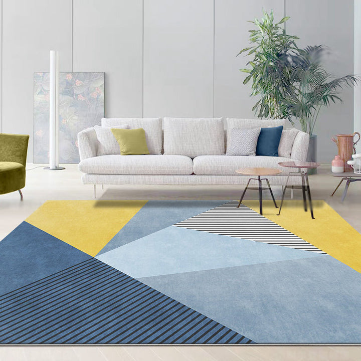 New arrival Striped Carpet Blue and Yellow Polyester Rug Washable Non-slip Back Pet-friendly Rug for Bedroom | Bowlift