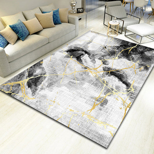 BowLift | Unique Abstract Rug Black Industrial Rug Polyester Machine Washable Non-Slip Pet Friendly Carpet for Living Room