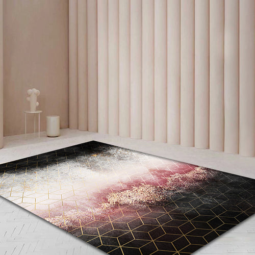 BowLift | Modern Living Room Rug Black and Pink Abstract Rug Polyester Machine Washable Non-Slip Backing Pet-Friendly Rug