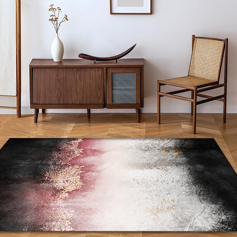 BowLift | Modern Living Room Rug Black and Pink Abstract Rug Polyester Machine Washable Non-Slip Backing Pet-Friendly Rug