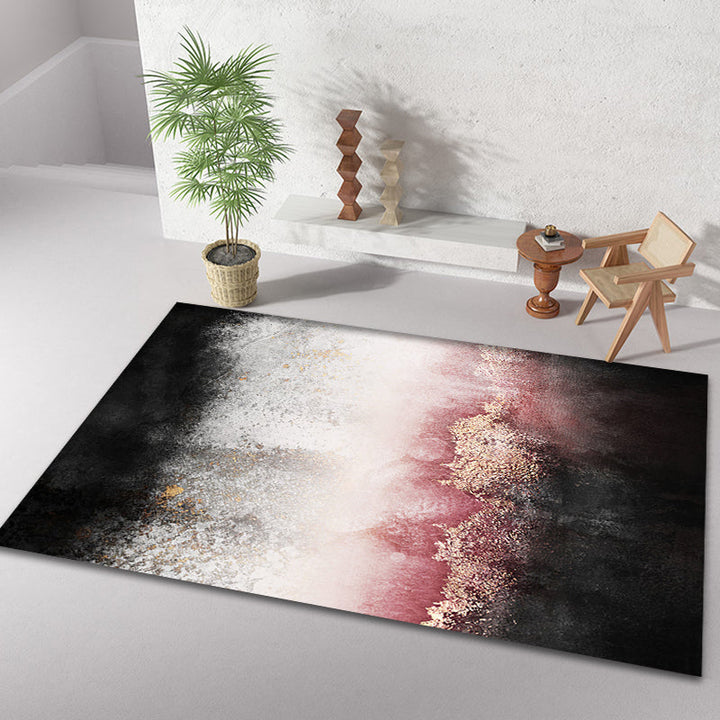 BowLift | Modern Living Room Rug Black and Pink Abstract Rug Polyester Machine Washable Non-Slip Backing Pet-Friendly Rug