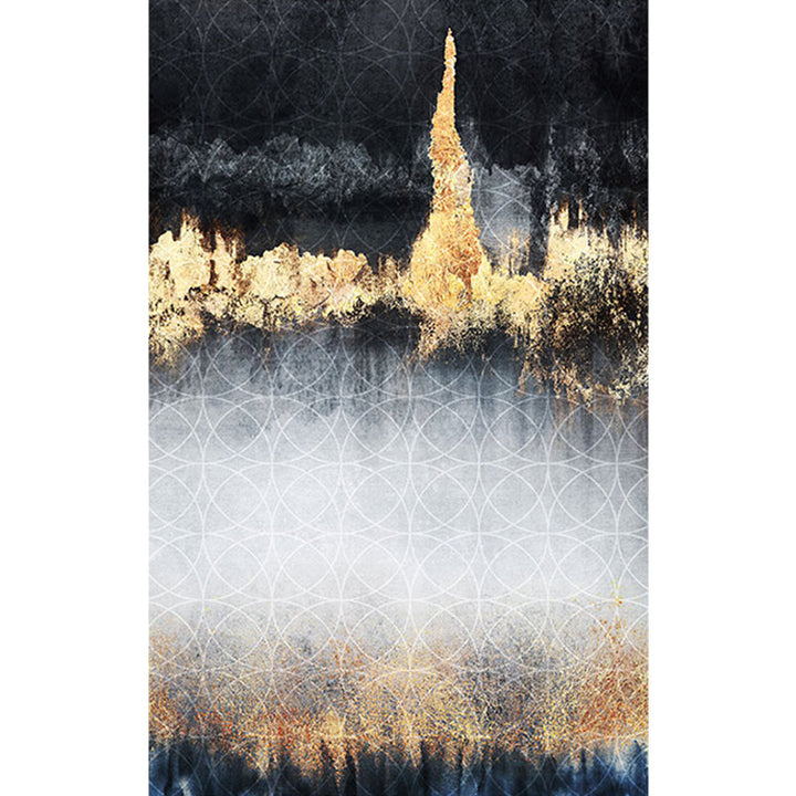 BowLift | Funky Abstract Rug Black and Gold Industrial Carpet Polyester Non-Slip Washable Pet-Friendly Area Rug for Living Room