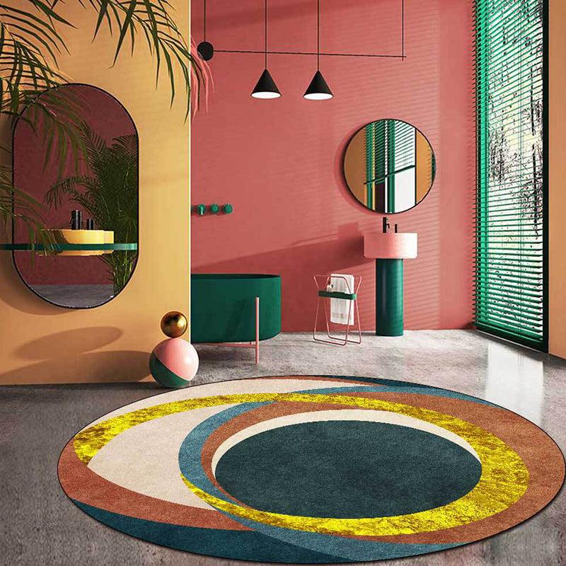 BowLift | Exotic Novelty Indoor Rug Golden Circles Area Rug Stain Resistant Rug for Home Decor
