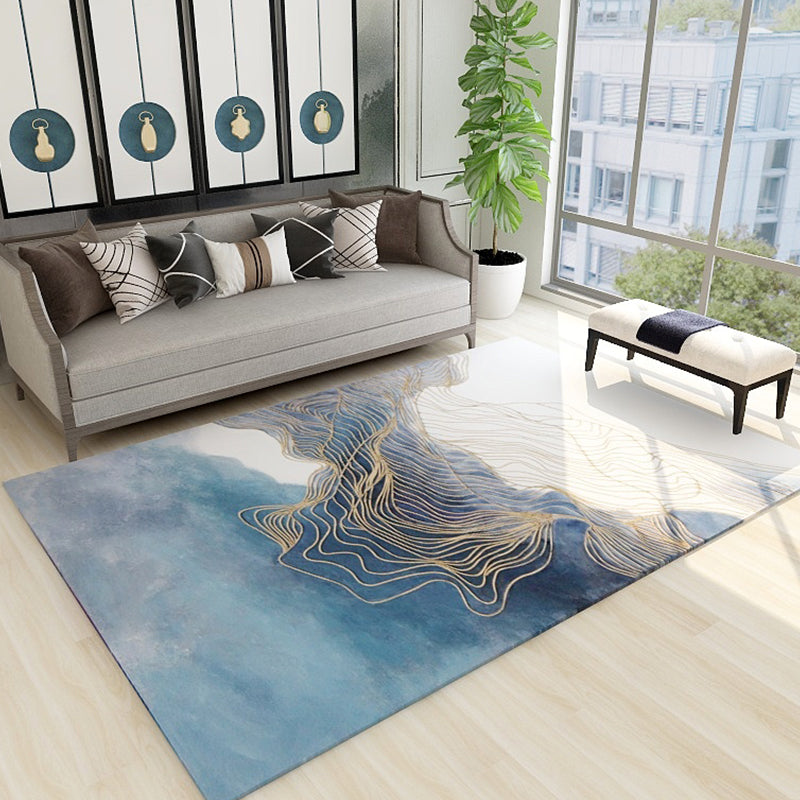 BowLift | Trendy Flowing Swirl Rug Dark Color Synthetic Rug Easy Care Non-Slip Rug for Living Room