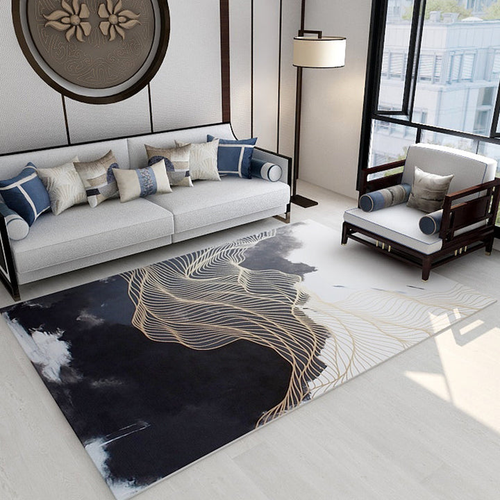 BowLift | Trendy Flowing Swirl Rug Dark Color Synthetic Rug Easy Care Non-Slip Rug for Living Room