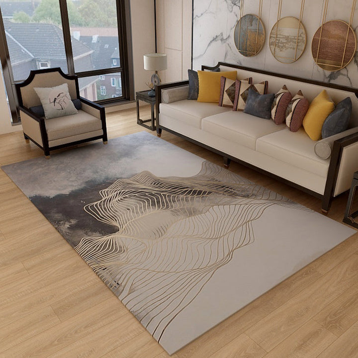 BowLift | Trendy Flowing Swirl Rug Dark Color Synthetic Rug Easy Care Non-Slip Rug for Living Room