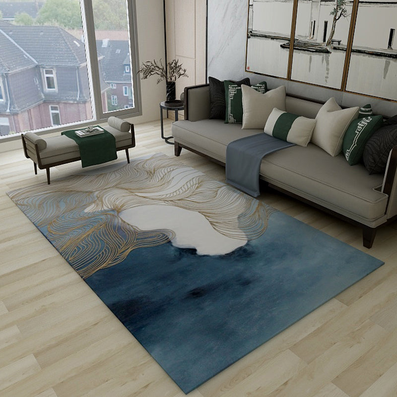 BowLift | Trendy Flowing Swirl Rug Dark Color Synthetic Rug Easy Care Non-Slip Rug for Living Room