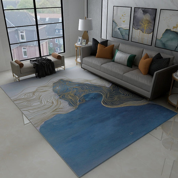 BowLift | Trendy Flowing Swirl Rug Dark Color Synthetic Rug Easy Care Non-Slip Rug for Living Room