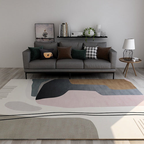 BowLift | Nordic Sitting Room Rug Pastel Colorblock Abstract Carpet Synthetic Non-Slip Machine Washable Rug