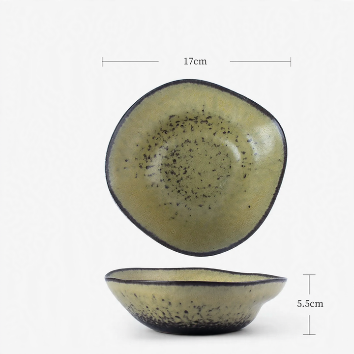 Ceramic bowl, stone green, irregular shape