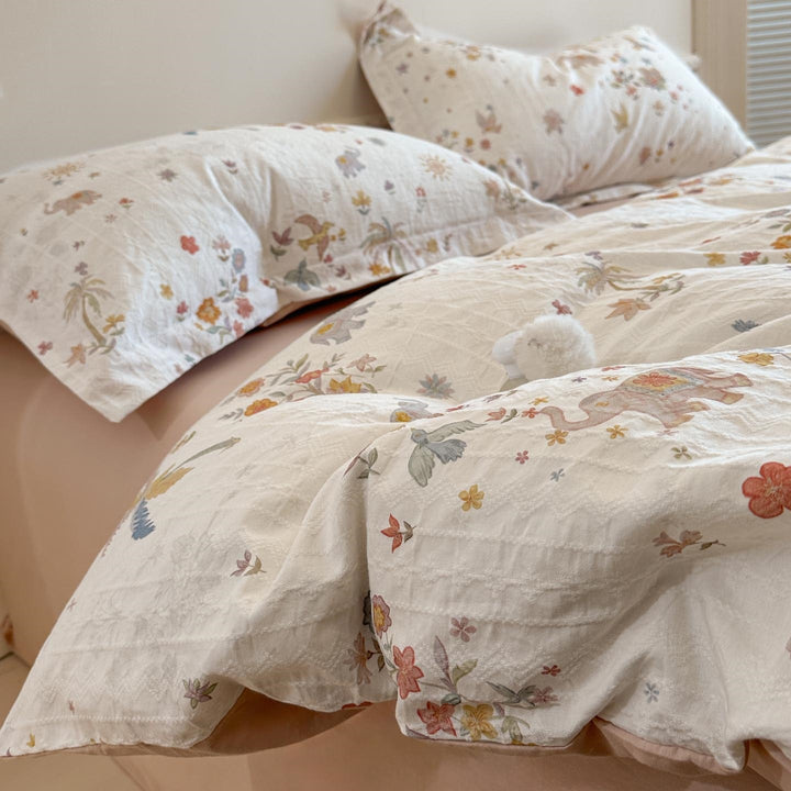Cotton bedding set, floral pattern, 4-piece