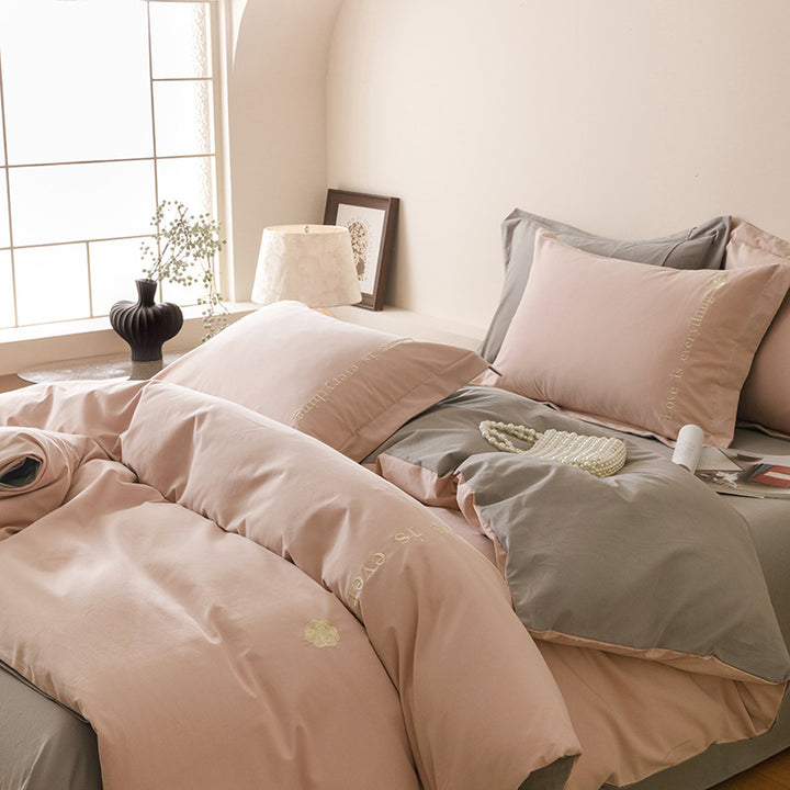 Cotton bed linen set, brushed, geometric pattern