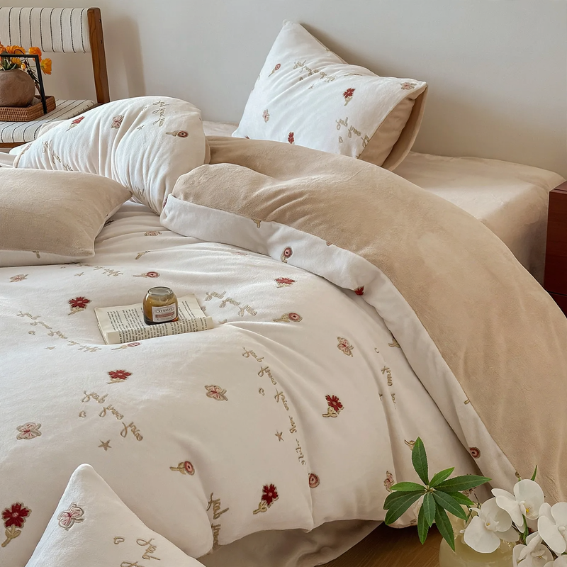 Milk fiber bedding set, 4-piece, floral pattern