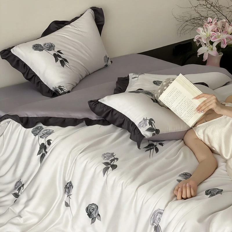 Lyocell bedding, 4-piece, floral pattern