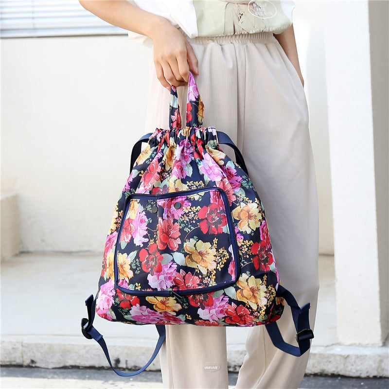 Foldable Printed Nylon Backpack with Drawstring | Bowlift