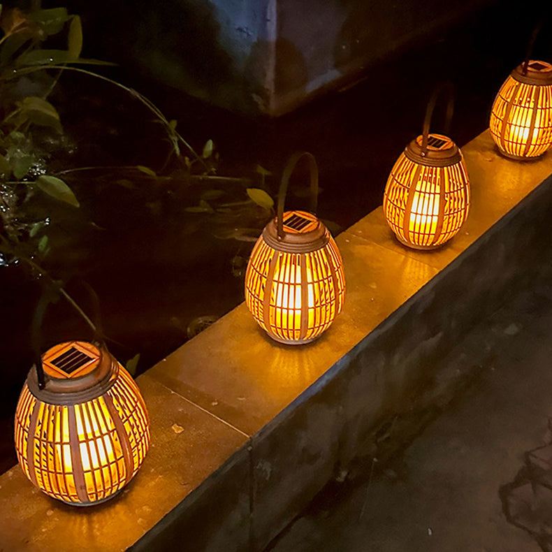 Modern Art Deco Solar Round Lantern Rattan LED Outdoor Landscape Light For Garden | Bowlift