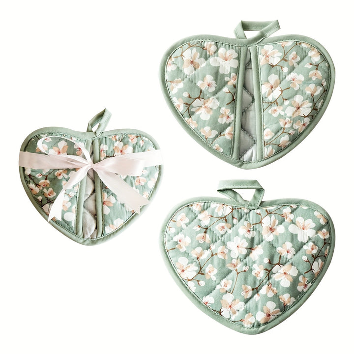 BowLift | KeukenHart Heat Resistant Oven Mitt Set – Decorative Heart Shaped Grip Pads