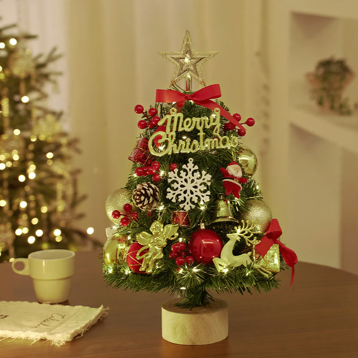 Flocked mini Christmas tree with wooden base, 45-60 cm