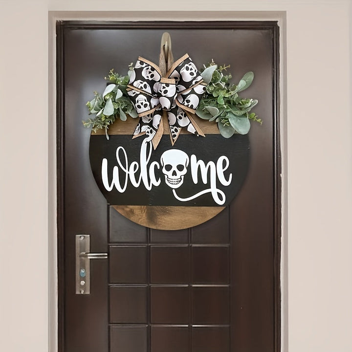 BowLift | Halloween Spooky Skull Front Door Wreath | Rustic Welcome Sign