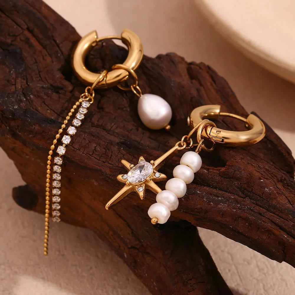BowLift | 18k Asymmetrical Pearl Diamond Hoop Earrings