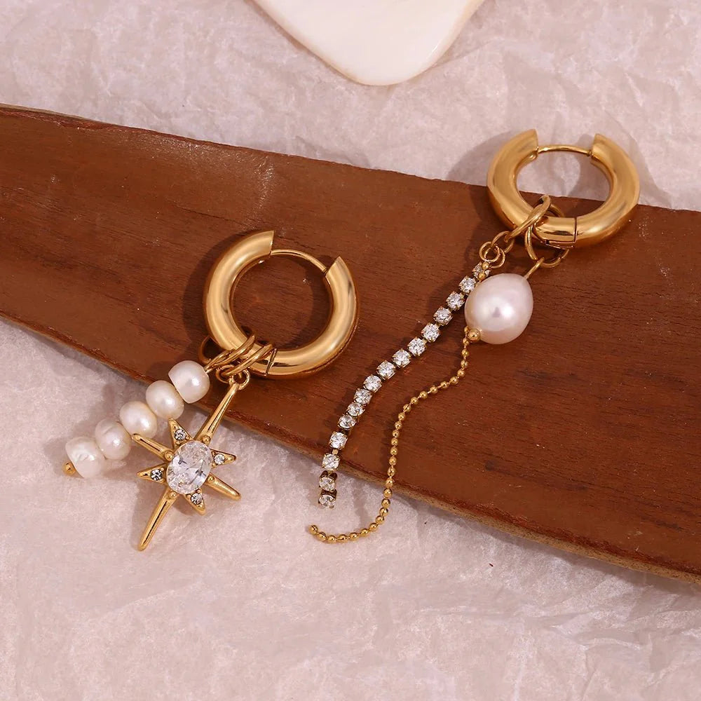 BowLift | 18k Asymmetrical Pearl Diamond Hoop Earrings