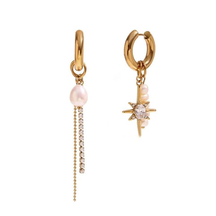 BowLift | 18k Asymmetrical Pearl Diamond Hoop Earrings