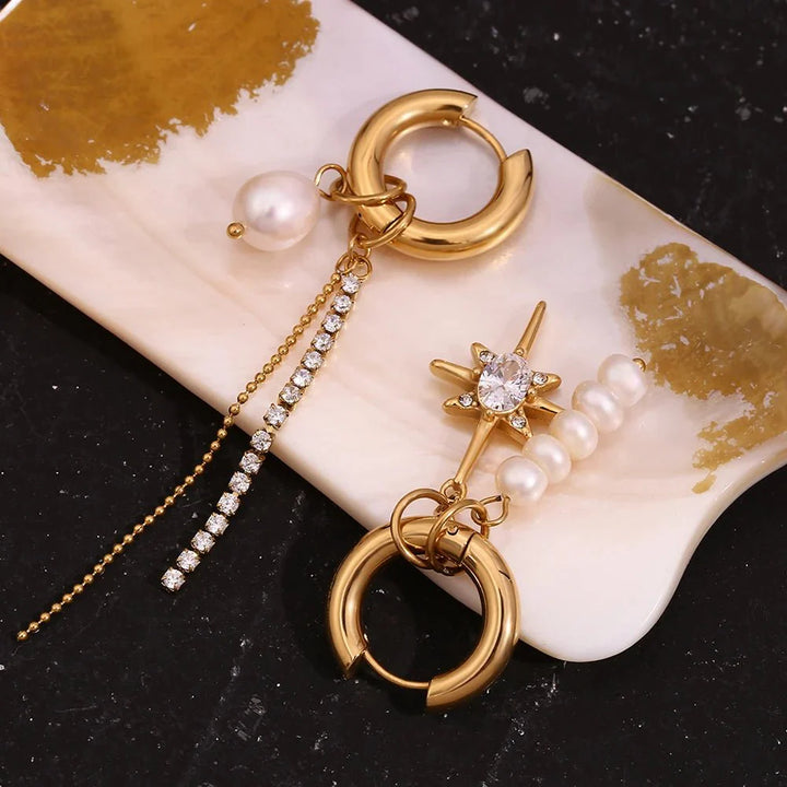 BowLift | 18k Asymmetrical Pearl Diamond Hoop Earrings