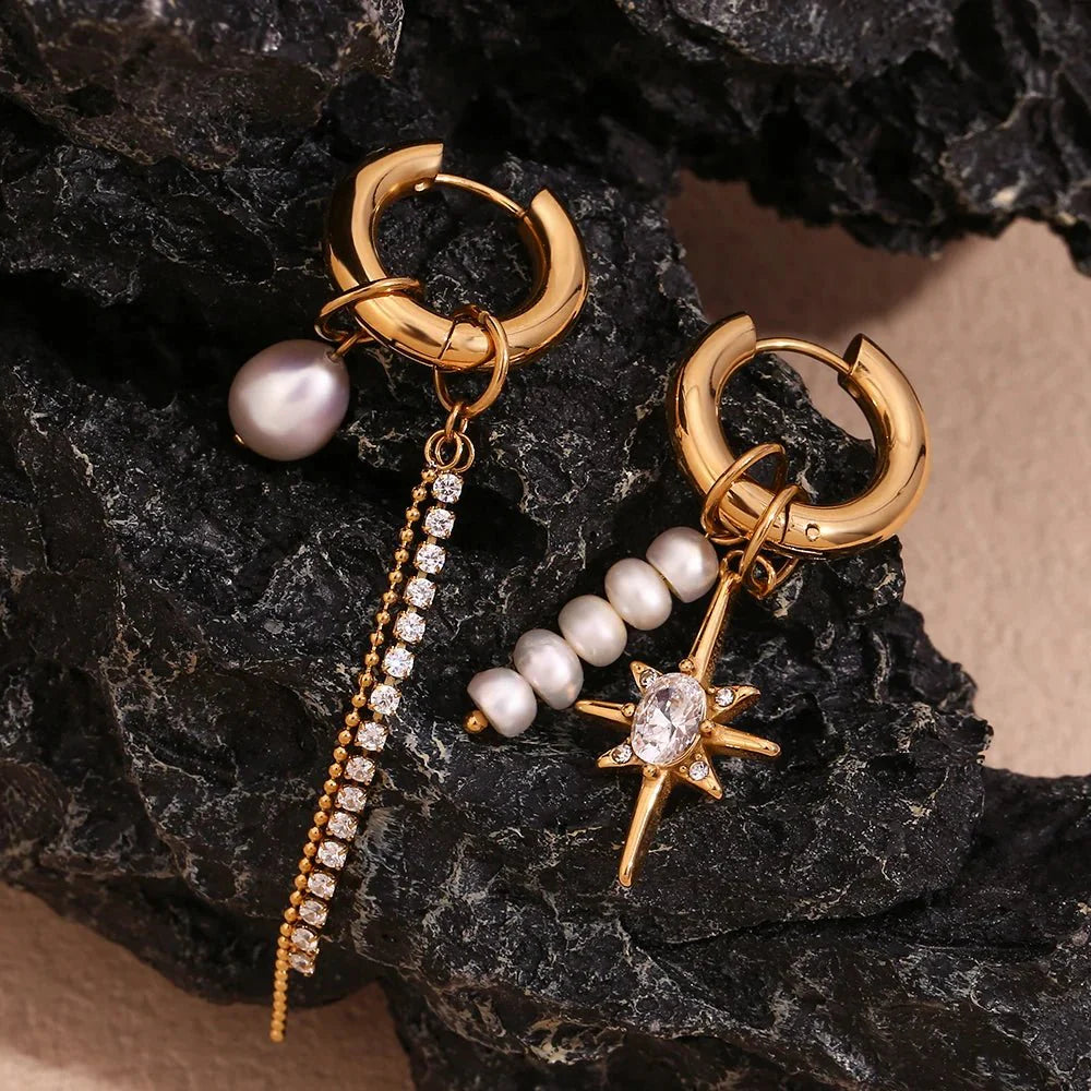 BowLift | 18k Asymmetrical Pearl Diamond Hoop Earrings